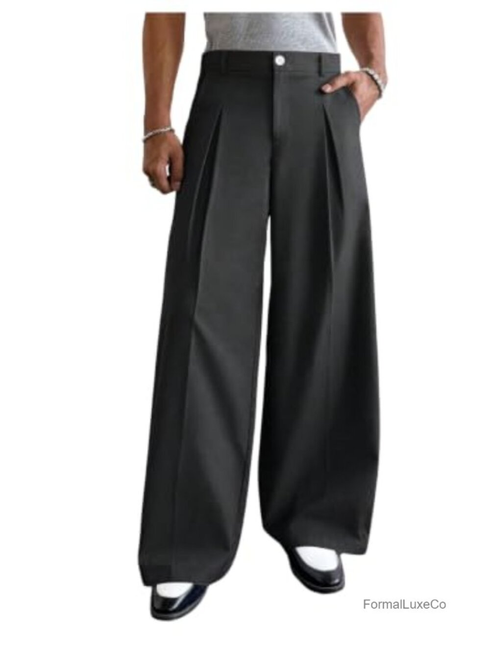 Men's Baggy Pleated Wide Leg High Waisted Dress Pants
